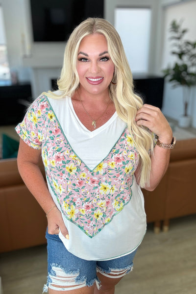 To Rock a Rhyme Color Block Top in Pink Floral-Tops-Authentically Radd Women's Online Boutique in Endwell, New York