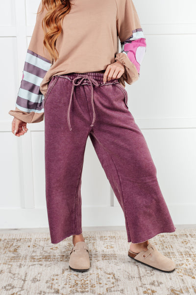 In or Out Wide Leg Cropped Pants in Eggplant-Athleisure-Authentically Radd Women's Online Boutique in Endwell, New York