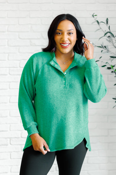 Keeping it Real Brushed Melange Hacci Long Sleeve Tee in Forest-Tops-Authentically Radd Women's Online Boutique in Endwell, New York