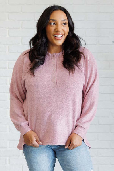 Keeping it Real Brushed Melange Hacci Long Sleeve Tee in Light Rose-Tops-Authentically Radd Women's Online Boutique in Endwell, New York