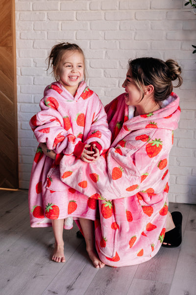 Kids Oversized Hoodie Blanket in Strawberry-Layers-Authentically Radd Women's Online Boutique in Endwell, New York