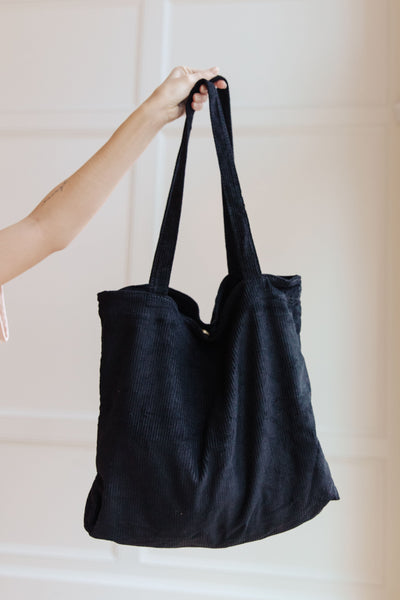 Last Minute Corduroy Tote in Black-Accessories-Authentically Radd Women's Online Boutique in Endwell, New York