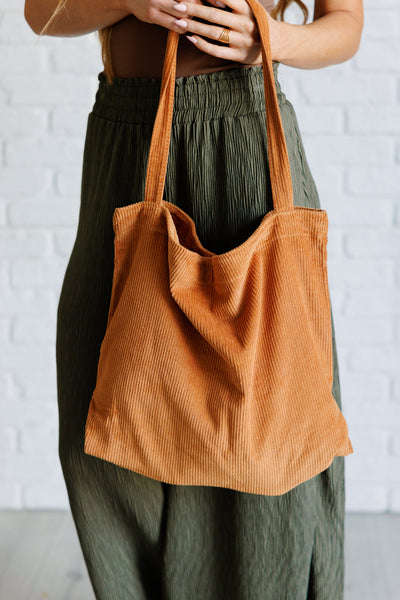 Last Minute Corduroy Tote in Brown-Accessories-Authentically Radd Women's Online Boutique in Endwell, New York