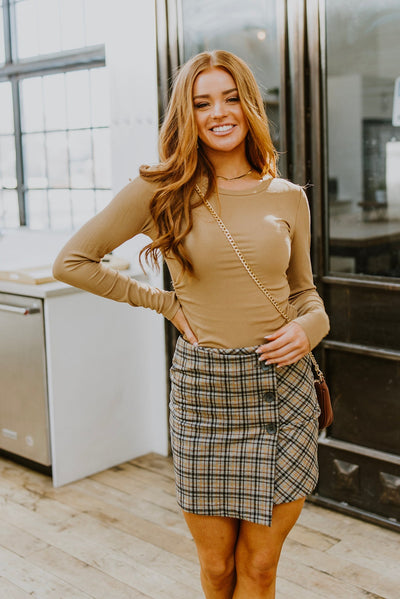 Hold Me Tight Ribbed Long Sleeve Top In Tan-Tops-Authentically Radd Women's Online Boutique in Endwell, New York
