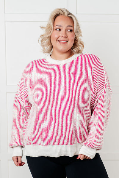 Least High Maintenance Contrast Trim Sweater in Pink-Tops-Authentically Radd Women's Online Boutique in Endwell, New York