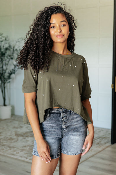 Less Than Stressed Asymmetrical Distressed Top-Tops-Authentically Radd Women's Online Boutique in Endwell, New York