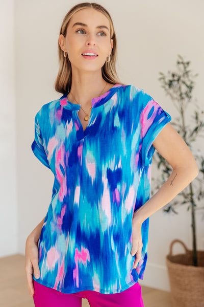 Lizzy Cap Sleeve Top in Royal Brush Strokes-Womens-Authentically Radd Women's Online Boutique in Endwell, New York