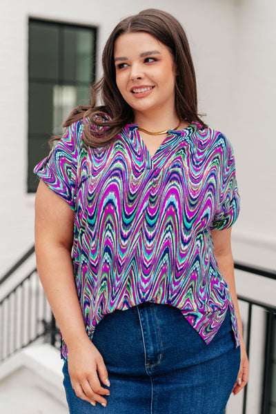 Lizzy Cap Sleeve Top in Purple Multi Marble-Tops-Authentically Radd Women's Online Boutique in Endwell, New York