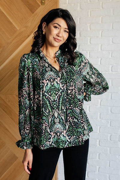 Looking Out Damask Print Blouse-Blouses-Authentically Radd Women's Online Boutique in Endwell, New York