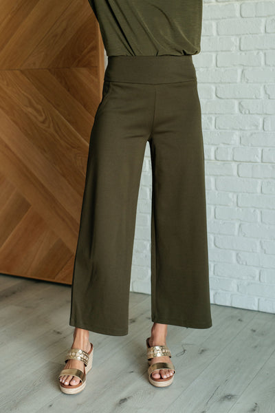 Magic Wide Leg Crop Pants in Olive-Bottoms-Authentically Radd Women's Online Boutique in Endwell, New York