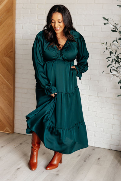 Makes Me Want to Skip Tiered Dress in Hunter Green-Dresses-Authentically Radd Women's Online Boutique in Endwell, New York