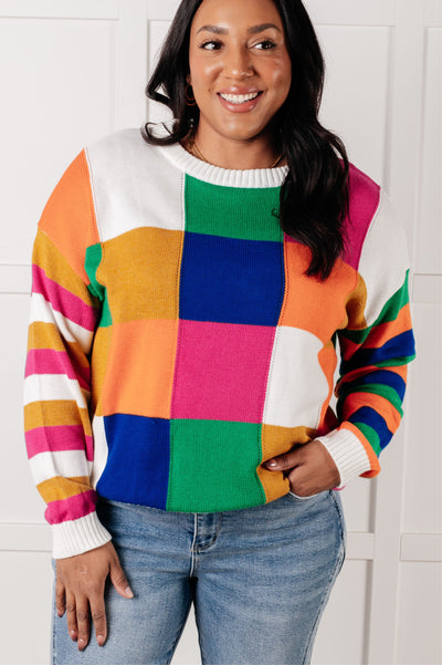 Manifesting Moment Checkered Color Block Sweater-Tops-Authentically Radd Women's Online Boutique in Endwell, New York