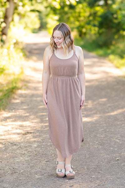 Reagan Ribbed Midi Dress - Mocha-Dresses-Authentically Radd Women's Online Boutique in Endwell, New York