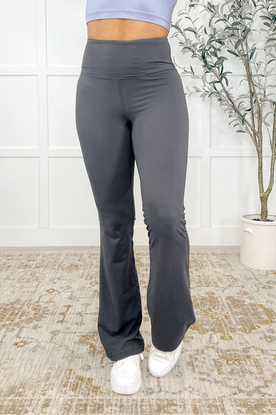 Motion Mastery Flared Yoga Pants in Titanium-Womens-Authentically Radd Women's Online Boutique in Endwell, New York
