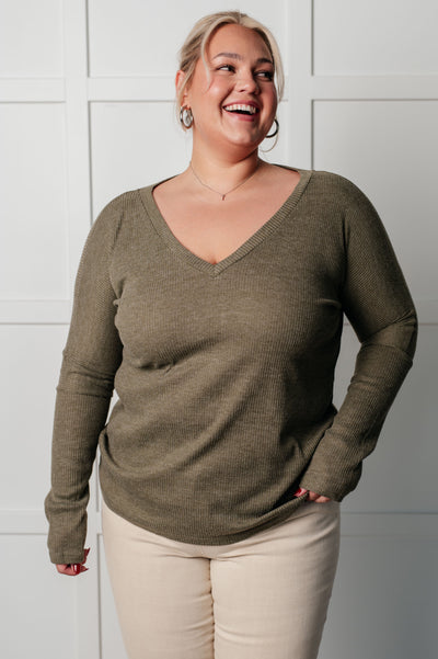 On a Roll Ribbed Knit V Neck Long Sleeve Top-Tops-Authentically Radd Women's Online Boutique in Endwell, New York