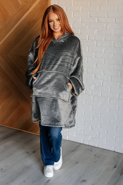 Oversized Velour Blanket Hoodie in Gray-Layers-Authentically Radd Women's Online Boutique in Endwell, New York