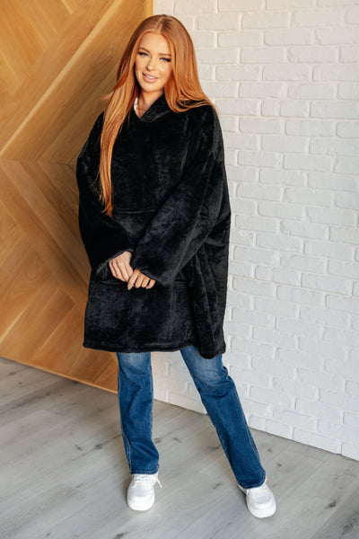 Oversized Velour Blanket Hoodie in Black-Layers-Authentically Radd Women's Online Boutique in Endwell, New York