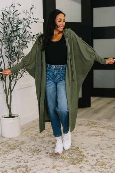 Pamper Travel Hooded Cardigan in Olive-Womens-Authentically Radd Women's Online Boutique in Endwell, New York