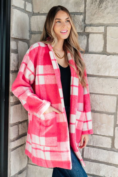 Passion in Plaid Coat in Pink-Layers-Authentically Radd Women's Online Boutique in Endwell, New York