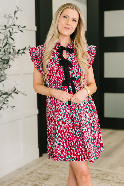 Pattern Pending Bow Detail Dress in Fuchsia and Black-Womens-Authentically Radd Women's Online Boutique in Endwell, New York