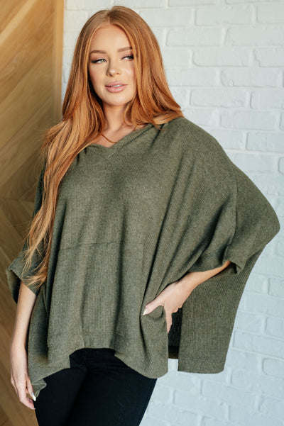 Perfectly Poised Hooded Poncho in Olive-Layers-Authentically Radd Women's Online Boutique in Endwell, New York
