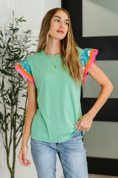 Petals & Poise Floral Flutter Sleeve Top in Green-Womens-Authentically Radd Women's Online Boutique in Endwell, New York