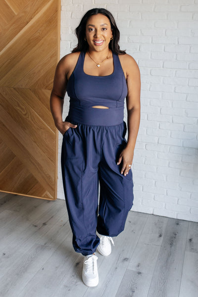 Raising Heart Rate Cut Out Jumpsuit in Navy-Athleisure-Authentically Radd Women's Online Boutique in Endwell, New York