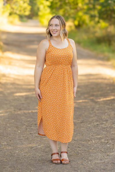 Reagan Ribbed Midi Dress - Pumpkin Floral-Dresses-Authentically Radd Women's Online Boutique in Endwell, New York