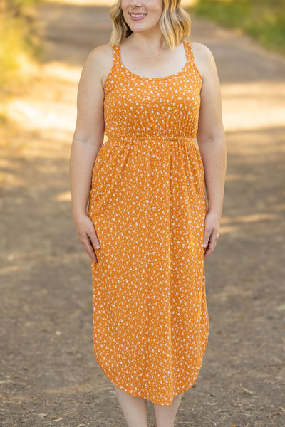 Reagan Ribbed Midi Dress - Pumpkin Floral-Dresses-Authentically Radd Women's Online Boutique in Endwell, New York