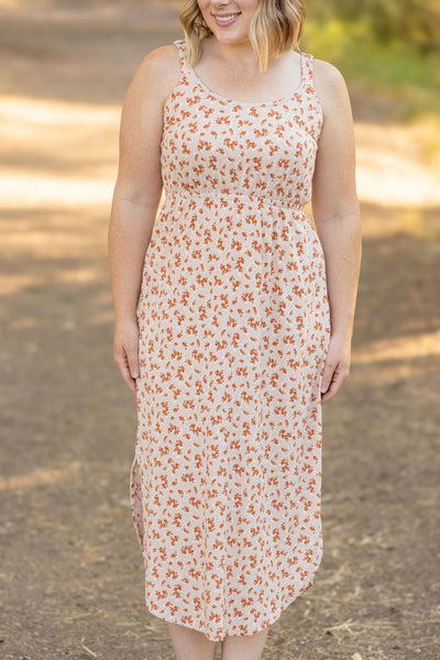 Reagan Ribbed Midi Dress - Sand and Rust Floral-Dresses-Authentically Radd Women's Online Boutique in Endwell, New York