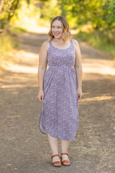 Reagan Ribbed Midi Dress - Lavender Floral-Dresses-Authentically Radd Women's Online Boutique in Endwell, New York