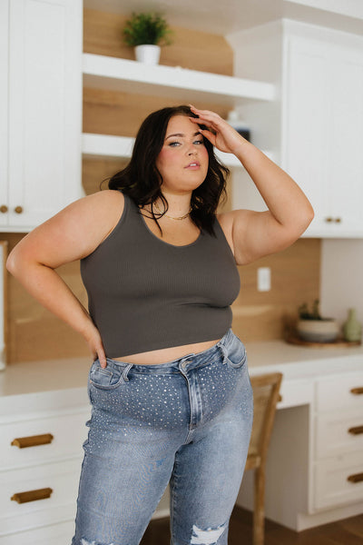 Relevant Ribbed Seamless Reversible Tank in Charcoal-Tops-Authentically Radd Women's Online Boutique in Endwell, New York