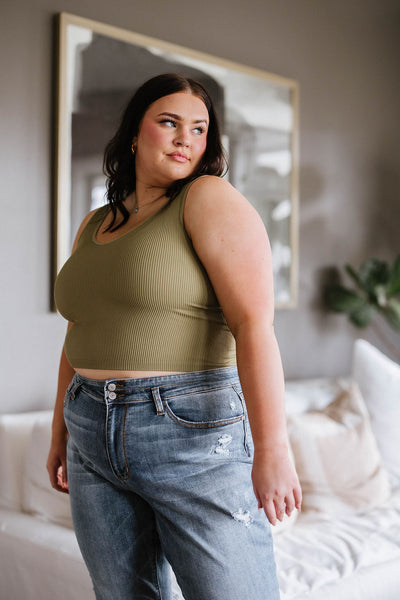 Relevant Ribbed Seamless Reversible Tank in Moss-Tops-Authentically Radd Women's Online Boutique in Endwell, New York