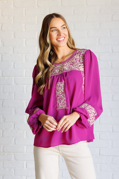 Rodeo Queen Embroidered Blouse-Tops-Authentically Radd Women's Online Boutique in Endwell, New York