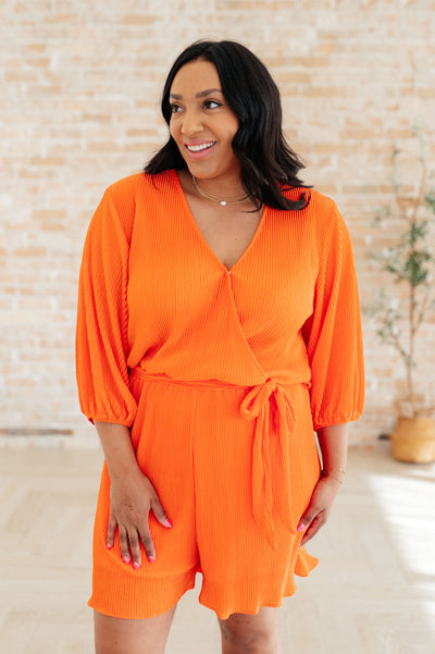 Roll With me Romper in Tangerine-Jumpsuits & Rompers-Authentically Radd Women's Online Boutique in Endwell, New York