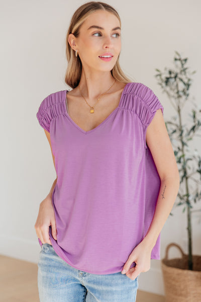 Ruched Cap Sleeve Top in Lavender-Womens-Authentically Radd Women's Online Boutique in Endwell, New York