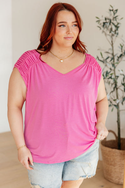 Ruched Cap Sleeve Top in Magenta-Womens-Authentically Radd Women's Online Boutique in Endwell, New York