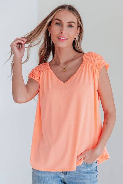 Ruched Cap Sleeve Top in Neon Orange-Womens-Authentically Radd Women's Online Boutique in Endwell, New York