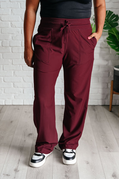 Runner's High Drawstring Joggers in Red Merlot-Athleisure-Authentically Radd Women's Online Boutique in Endwell, New York