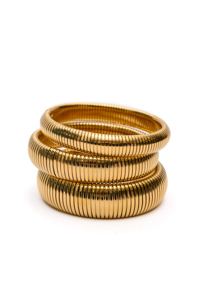 Sassy but Classy Ribbed Bangles in Gold Set of 3-Accessories-Authentically Radd Women's Online Boutique in Endwell, New York