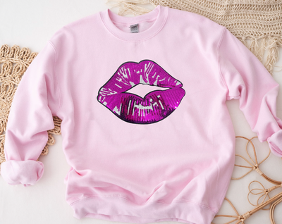 Sequins Patches LIPS 💋(LIGHT PINK)-Graphic Tee-Authentically Radd Women's Online Boutique in Endwell, New York