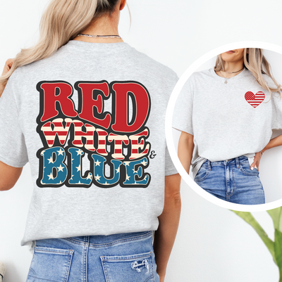 RED, WHITE & BLUE w/pocket Heart-Graphic Tee-Authentically Radd Women's Online Boutique in Endwell, New York