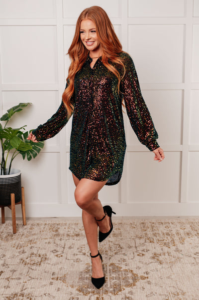 Shimmering Splendor Sequin Shirt Dress-Dresses-Authentically Radd Women's Online Boutique in Endwell, New York