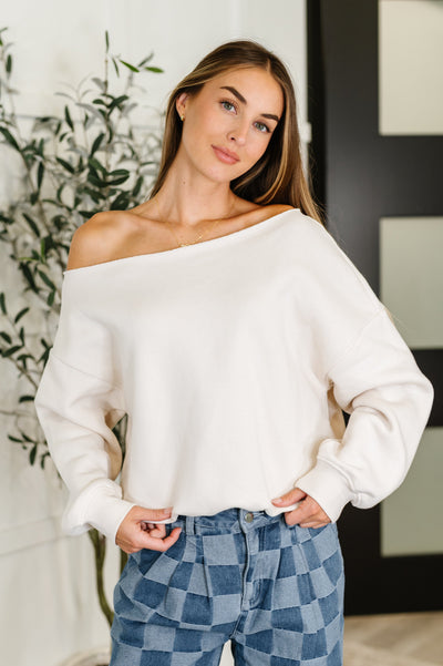 Side Hustle Off Shoulder Long Sleeve Top in Bone-Womens-Authentically Radd Women's Online Boutique in Endwell, New York