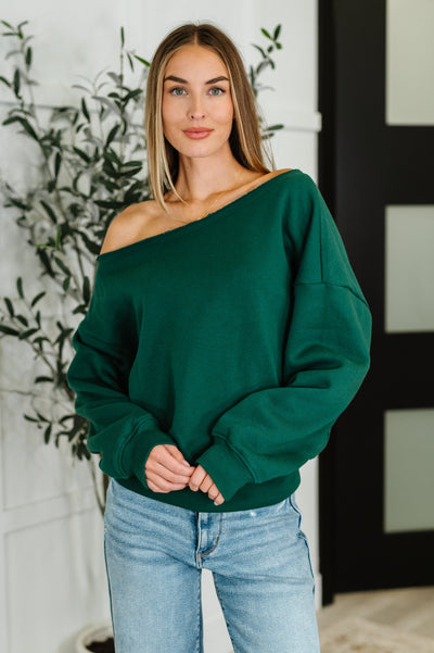 Side Hustle Off Shoulder Long Sleeve Top in Hunter Green-Womens-Authentically Radd Women's Online Boutique in Endwell, New York