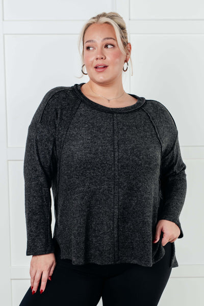 Simple Silhouette Brushed Hacci Sweater in Black-Tops-Authentically Radd Women's Online Boutique in Endwell, New York