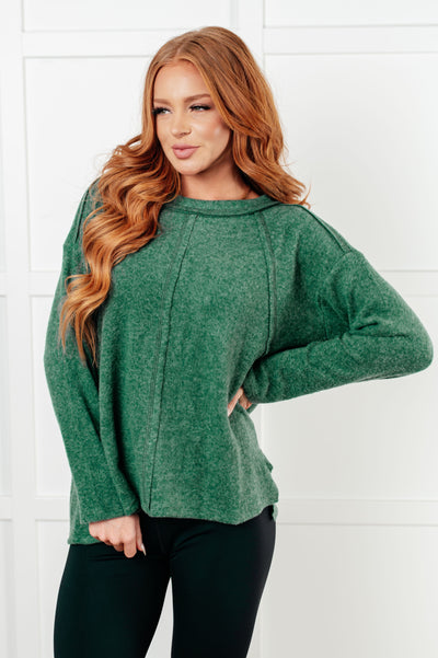 Simple Silhouette Brushed Hacci Sweater in Dark Green-Tops-Authentically Radd Women's Online Boutique in Endwell, New York