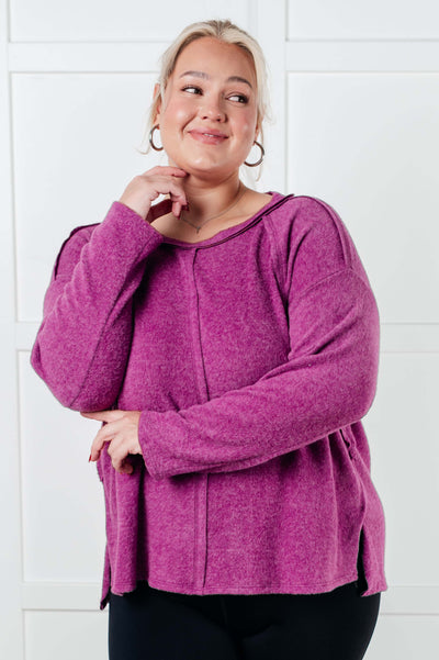 Simple Silhouette Brushed Hacci Sweater in Light Plum-Tops-Authentically Radd Women's Online Boutique in Endwell, New York