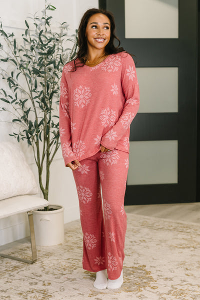 Snowflake Sniffles Pajama Set in Red-Womens-Authentically Radd Women's Online Boutique in Endwell, New York