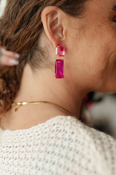 Sparkly Spirit Rectangle Crystal Earrings in Pink-Accessories-Authentically Radd Women's Online Boutique in Endwell, New York